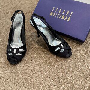 Stuart Weitzman "Loopy" Black Satin Sling Back - 7.5W